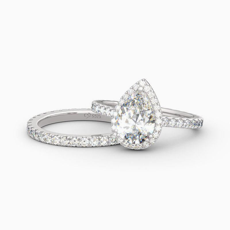 Halo Pear Cut Sterling