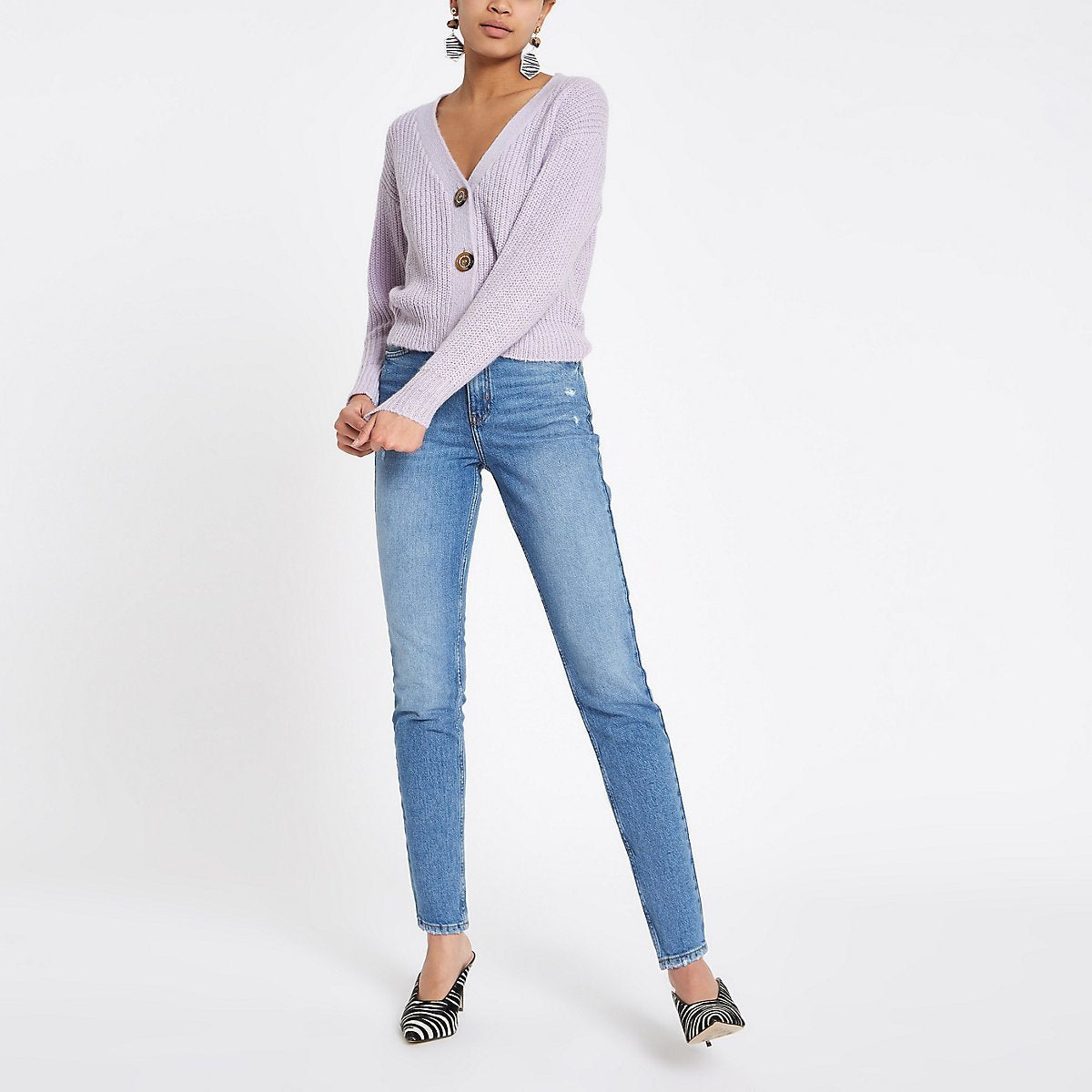 Lilac horn button knit cardigan